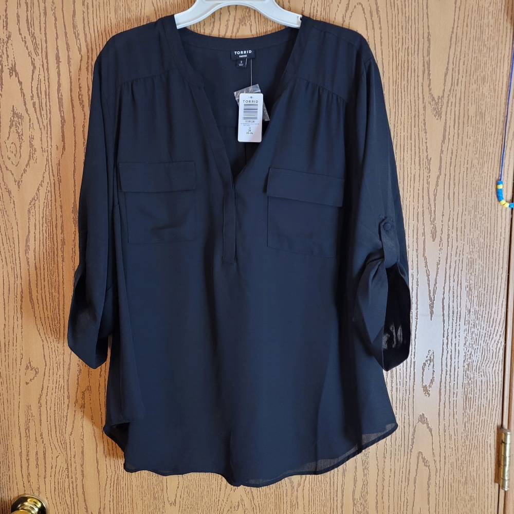 Torrid Harper Georgette Pullover 3/4 Sleeve Blouse Size 3/3X